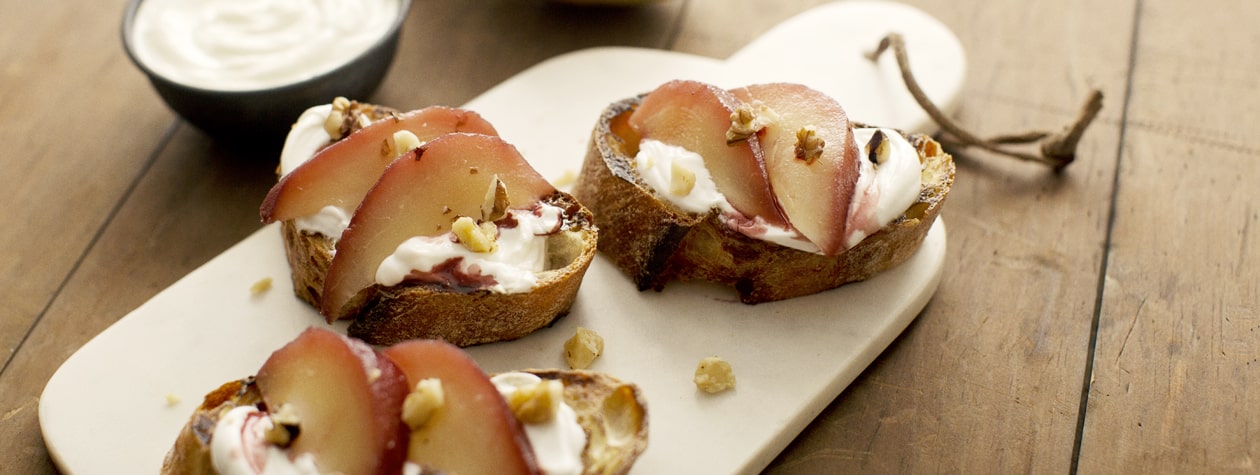 Country Bread with Poached Pears and FAGE Total