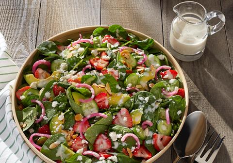 Strawberry Spinach Salad with Yogurt Balsamic Dressing