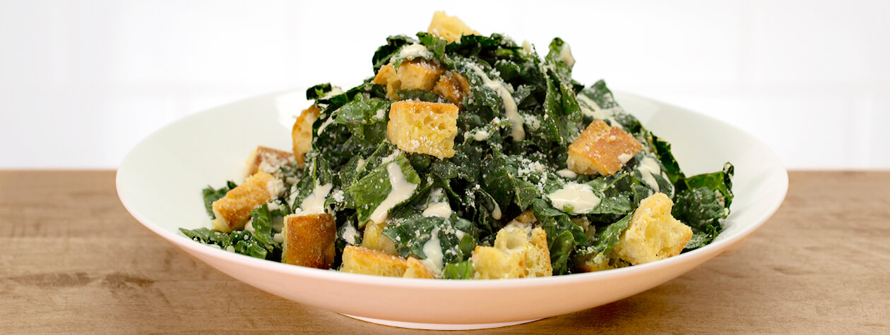 Shredded Kale Caesar Salad with FAGE Total and Homemade Croutons