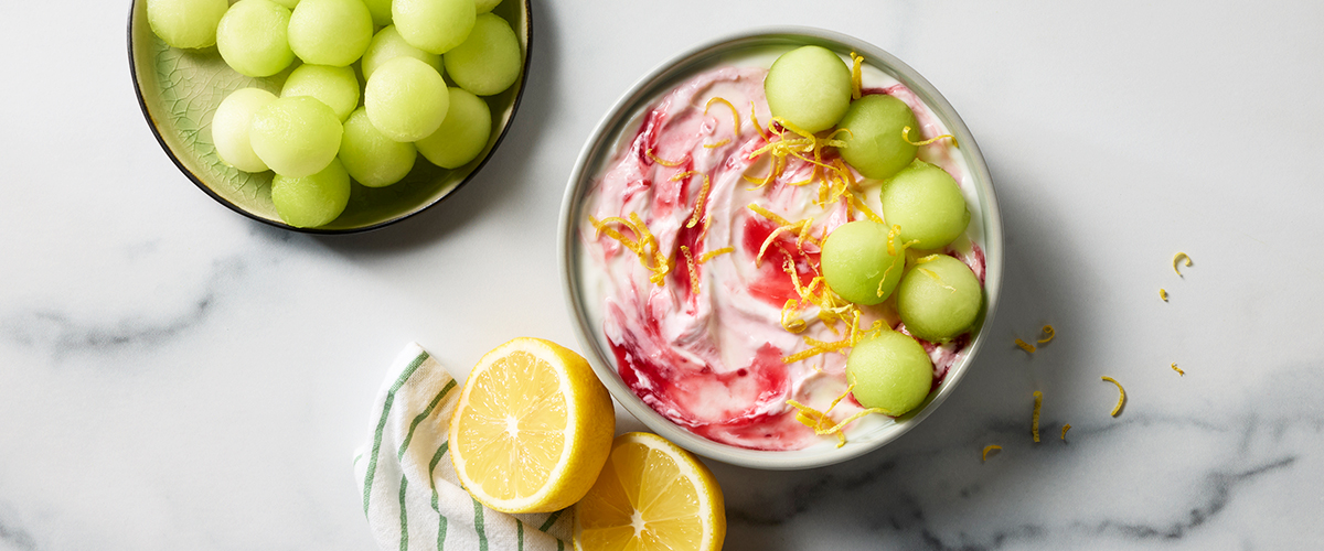 Honeydew Raspberry Lemon Yogurt Bowl