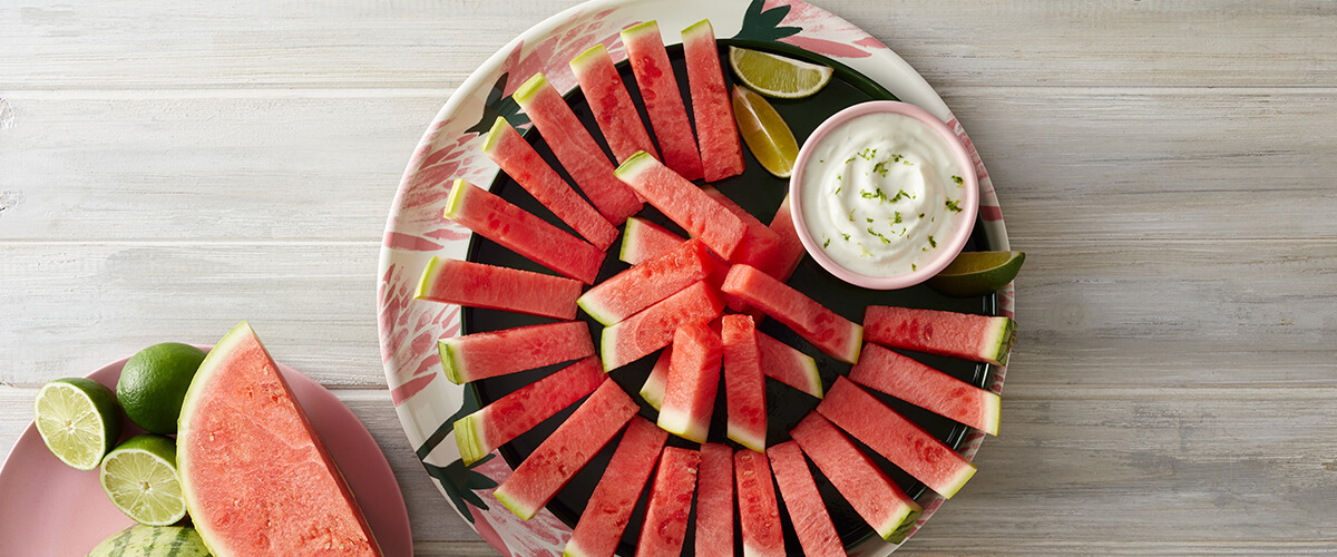 Watermelon Sticks with Sweet Lime Yogurt Dip