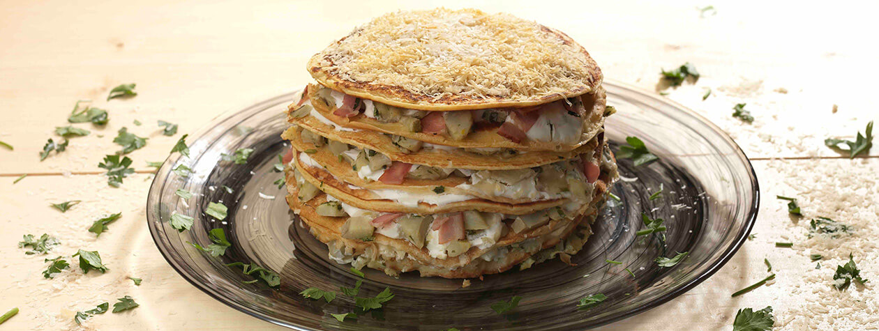 Crêpe Stack with Artichoke, Bacon and Thyme Filling with FAGE Total