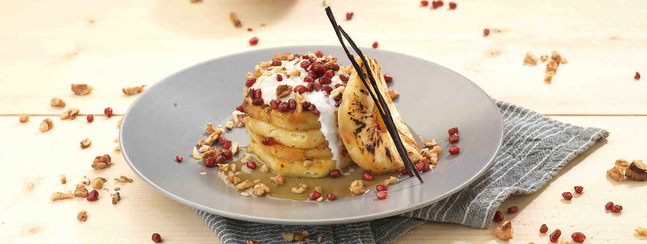 Grilled Pineapple with Pomegranate and Vanilla Sauce with FAGE Total
