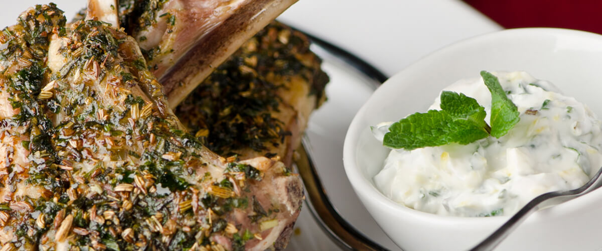 Lamb Cutlets with an Herb Crust and Yogurt Dressing