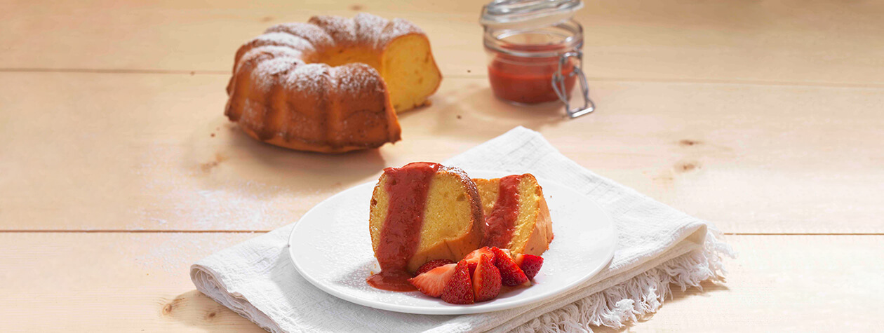 Bundt Cake with FAGE Total and Strawberry Sauce