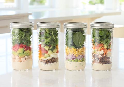 Mason Jar Salads with Lemon Tahini Yogurt Dressing