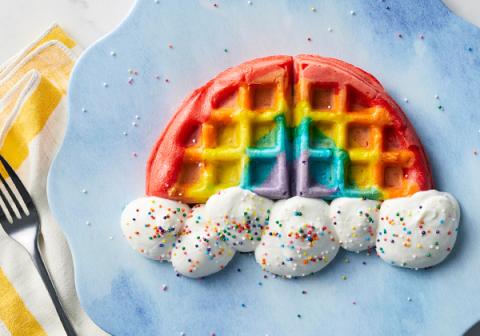 Rainbow Waffles with Yogurt Clouds 