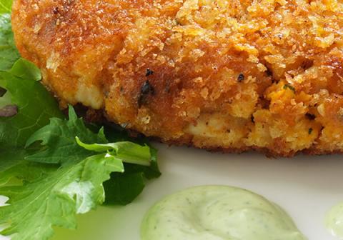 Crispy Red Curry Chicken Croquettes with Cilantro Lime Greek Yogurt Dressing